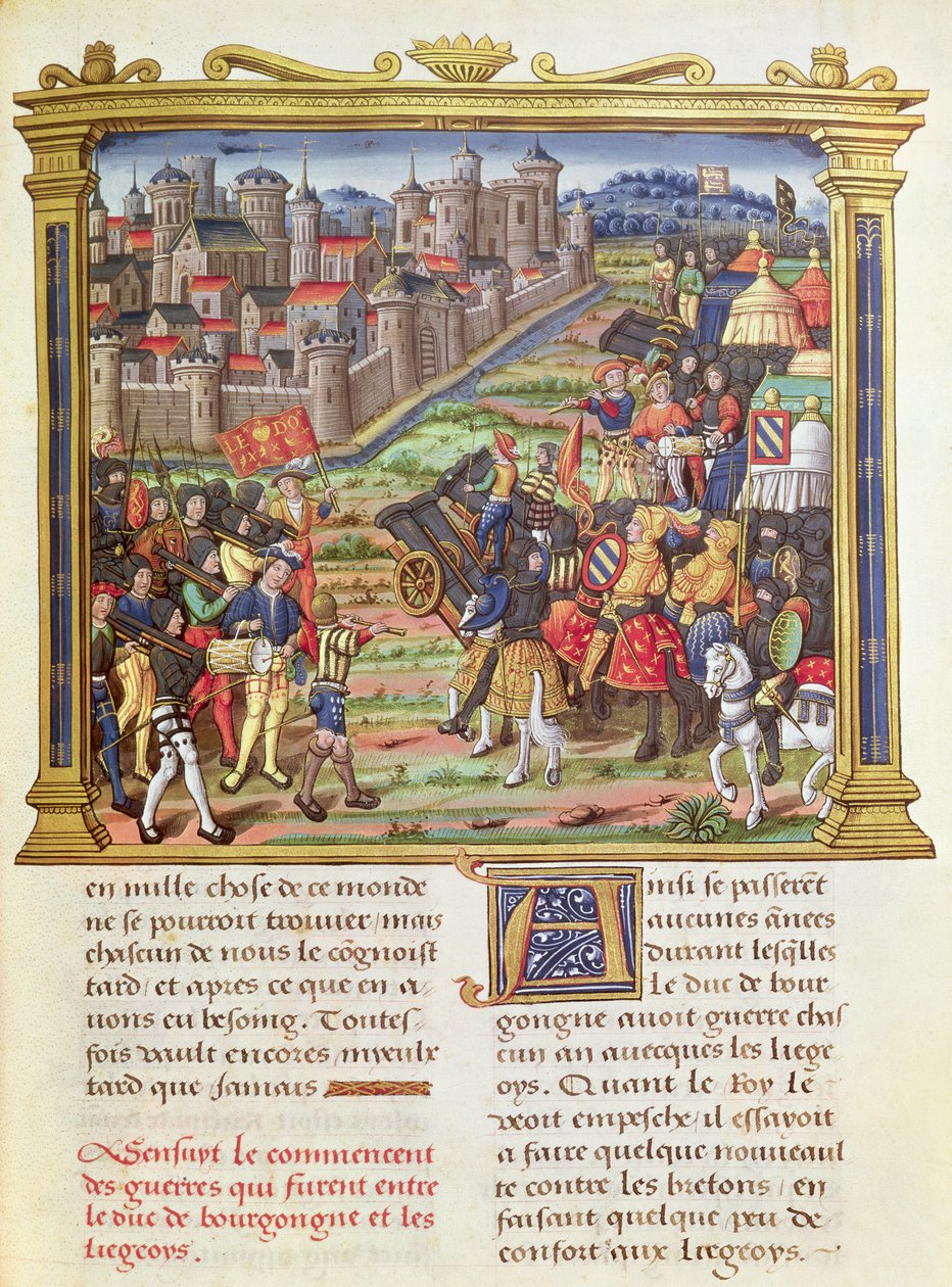 Ms 18 fol.36r Guerra entre Charles o Negrito, Duque de Borgonha e Liege em 1467-68, das Memórias de Philippe of Commines (1445-1509) de French School
