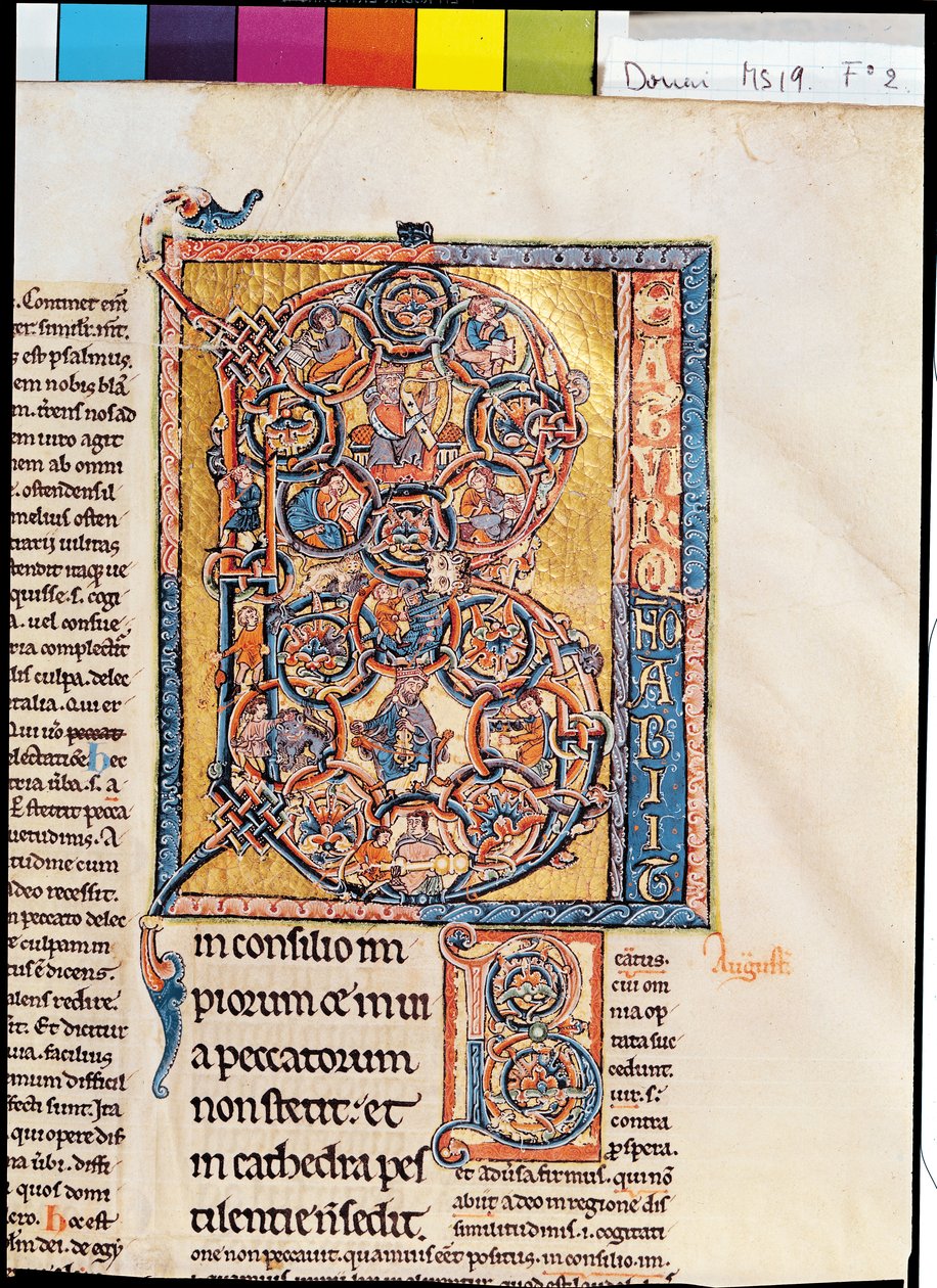Ms 19 fd2 Historiated inicial &39;B&39; representando o rei David, do &39;Marchiennes Psalter&39; de French School