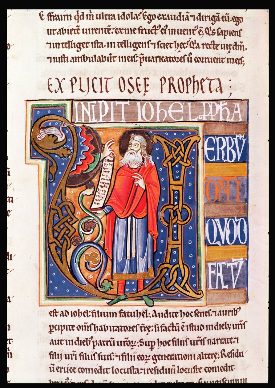 Ms 1 fol.193v Historiated U inicial que descreve Joel, da Bíblia de Souvigny de French School