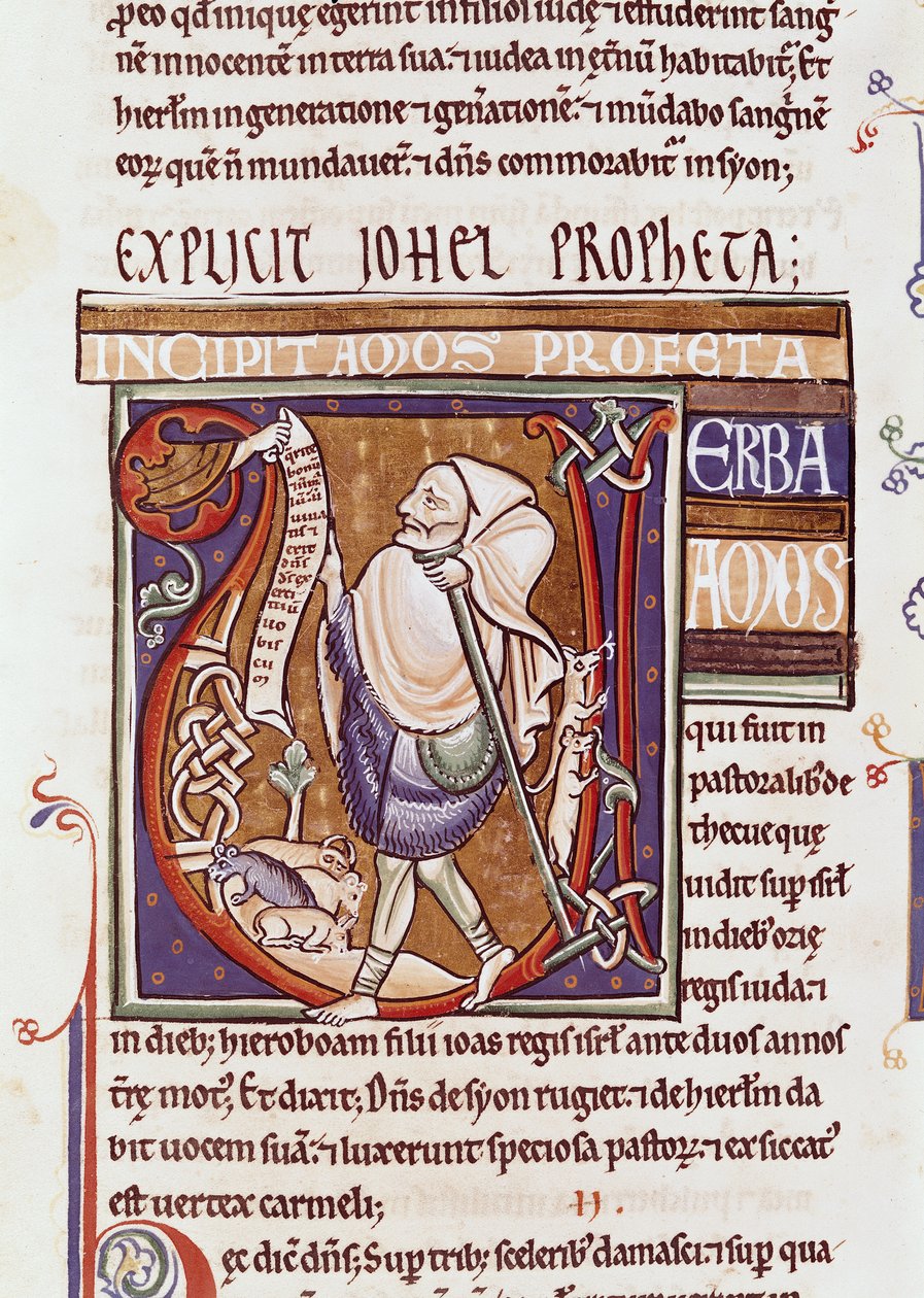 Ms 1 fol.194v Historiated inicial V representando Amos, da Bíblia de Souvigny de French School