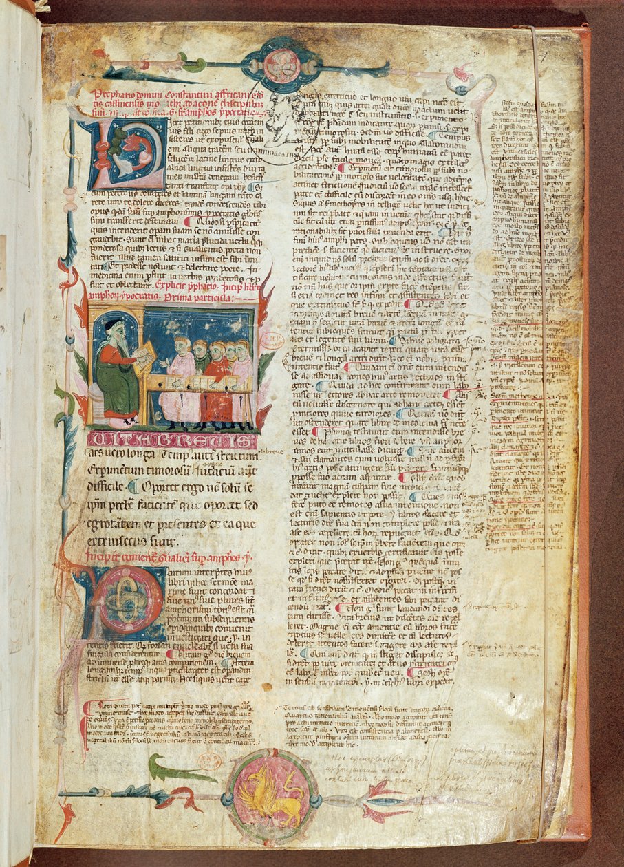 Ms. 2046 fol. 1 Cena de instrução, primeira página de Aforismos por Hipócrates com Comentários de Galeno de French School