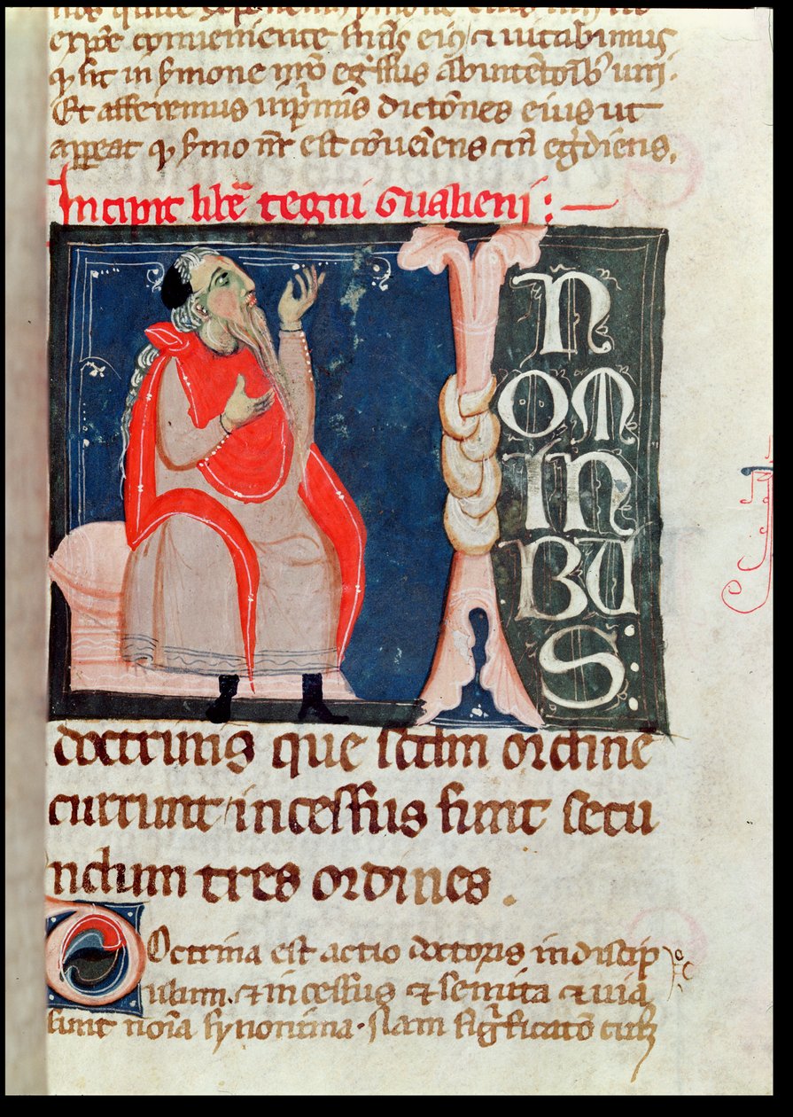 Ms. 2046 fol. 261 A Scientist, ilustração no início dos Comentários por Aliben Rhodonan sobre Ars Parva por Galen (c.130-c.201) de French School