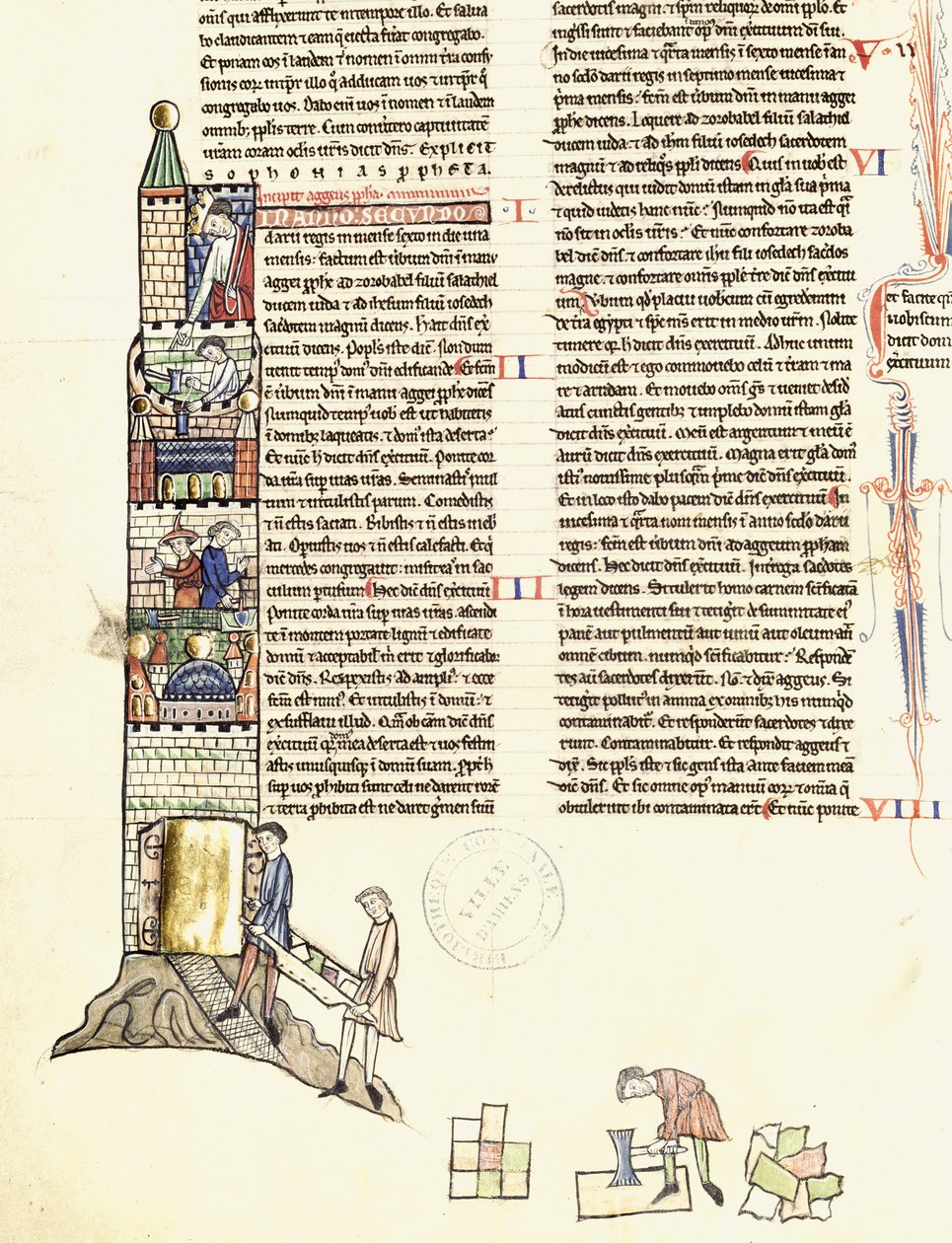 Ms 21 f.167v Construção de uma torre de French School