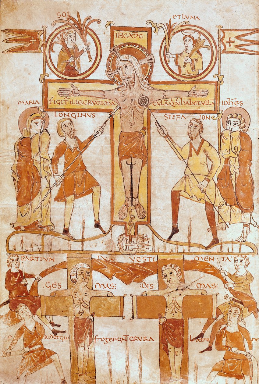 Ms 24 fol.7v A Crucificação e a Divisão das Roupas do Salvador, de um Evangelho de French School