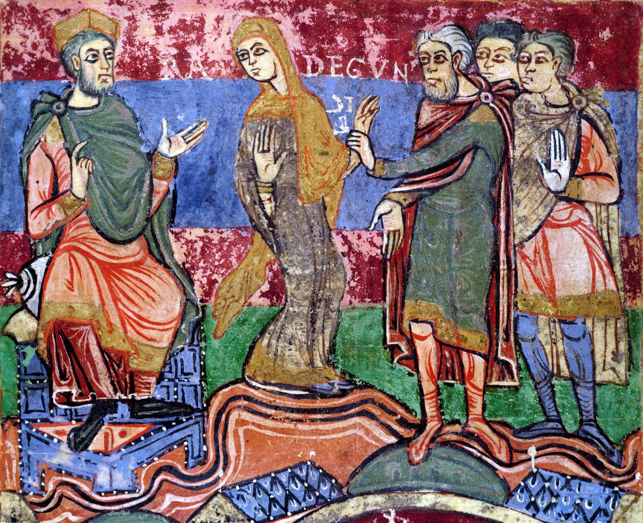 Ms 250 f.24r St. Radegund (518-87) liderou antes de Clothar I (497-561) da Life of St. Radegund de French School