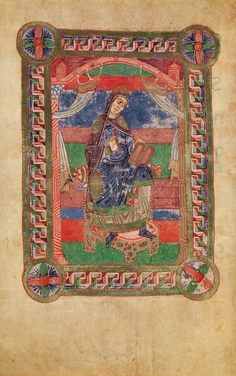 Sra. 250 fol.43v St. Radegund (518-87) em um trono, da vida de St. Radegund de French School
