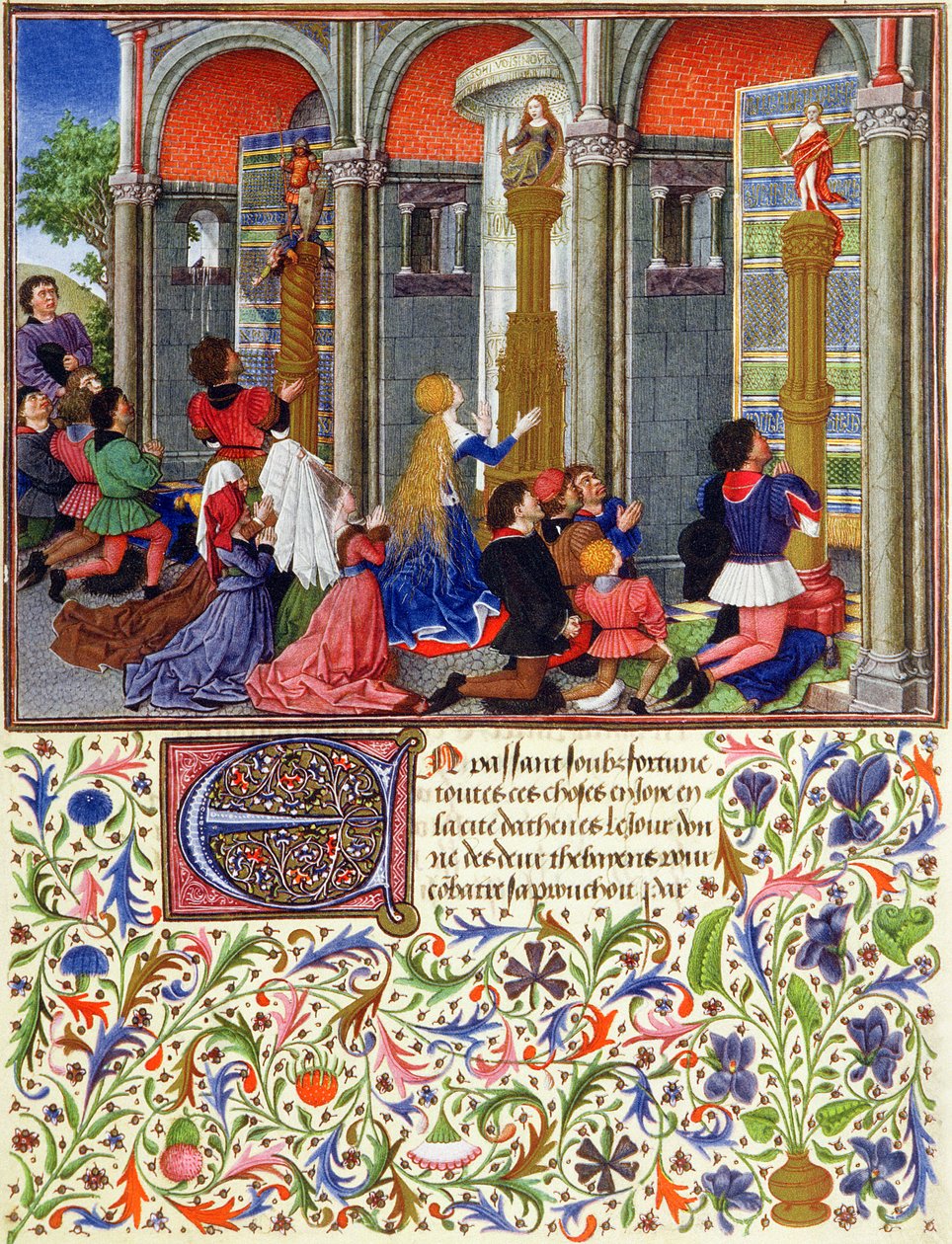 2617 Arcitas orando a Marte, Palemon orando a Vênus, Emily orando a Diana, de La Teseida, por Giovanni Boccaccio (1313-1375) 1340-41 de French School