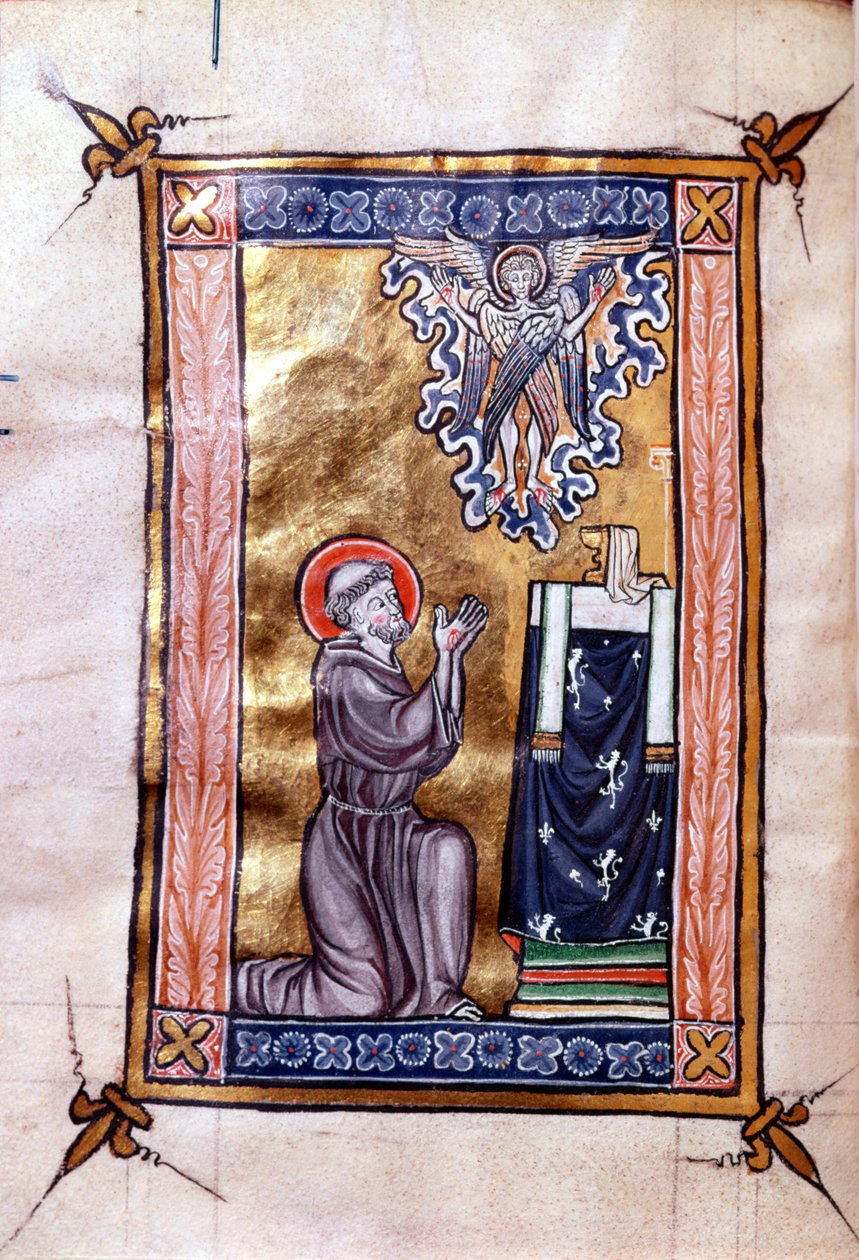 Ms 280 St. Francis of Assisi Recebendo os estigmas de Cristo na forma de um Serafim, de um saltério, c.1270 de French School