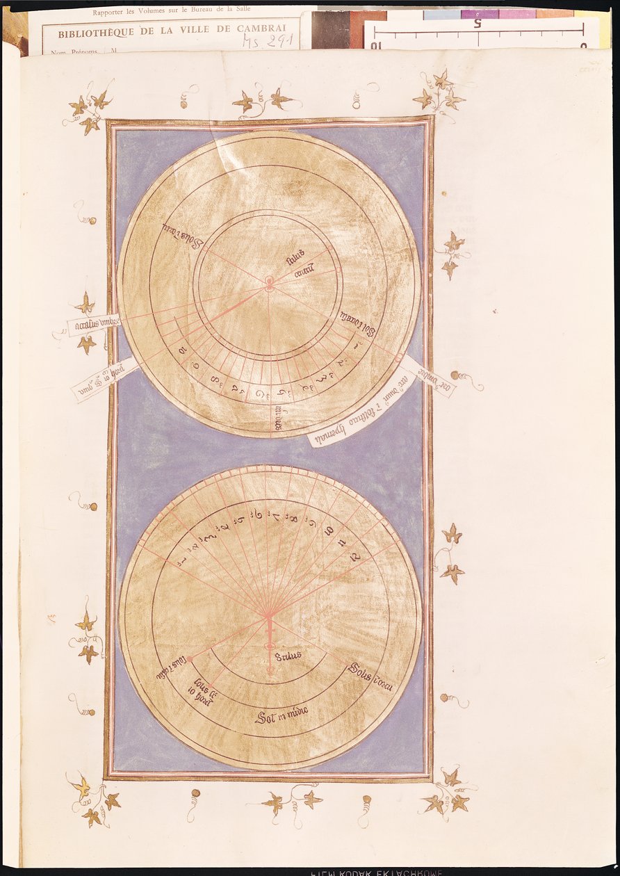 Ms 291 Tome 2 fol.297r Relógio de sol do milagre de Ezequias, de &39;Postilles sur la Bible&39; de Nicolas de Lyre (1270-1349) de French School