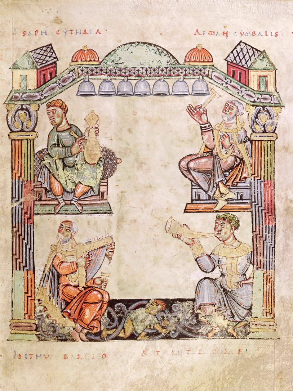 Ms 2 fol.11 (6) Quatro músicos, de um livro de horas de French School