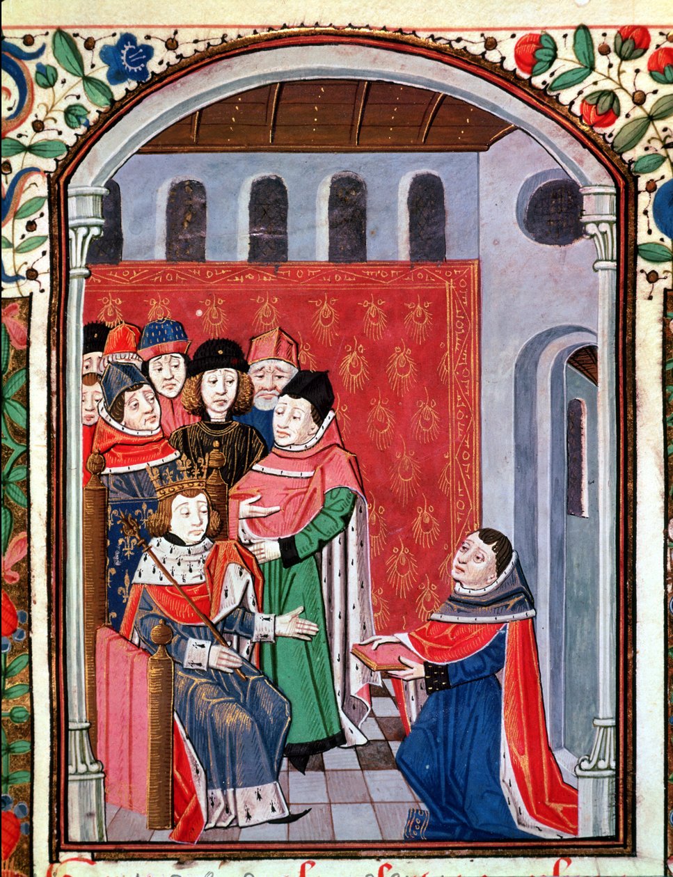 Ms Jean Menng 3045 fol.1 (1240-1305), oferecendo sua tradução a Philippe le Bel (1268-1314) a partir de consolação da filosofia por Boethius de French School