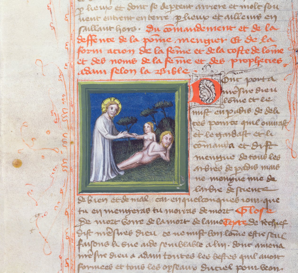 Ms 313 Criação de Eva, da Bíblia des Grands Augustins, 1494 de French School