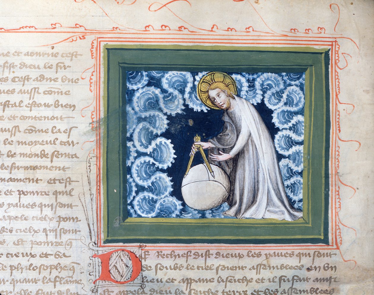 Ms 313 Deus criando o mundo, em miniatura da Bíblia des Grands Augustins, 1494 de French School