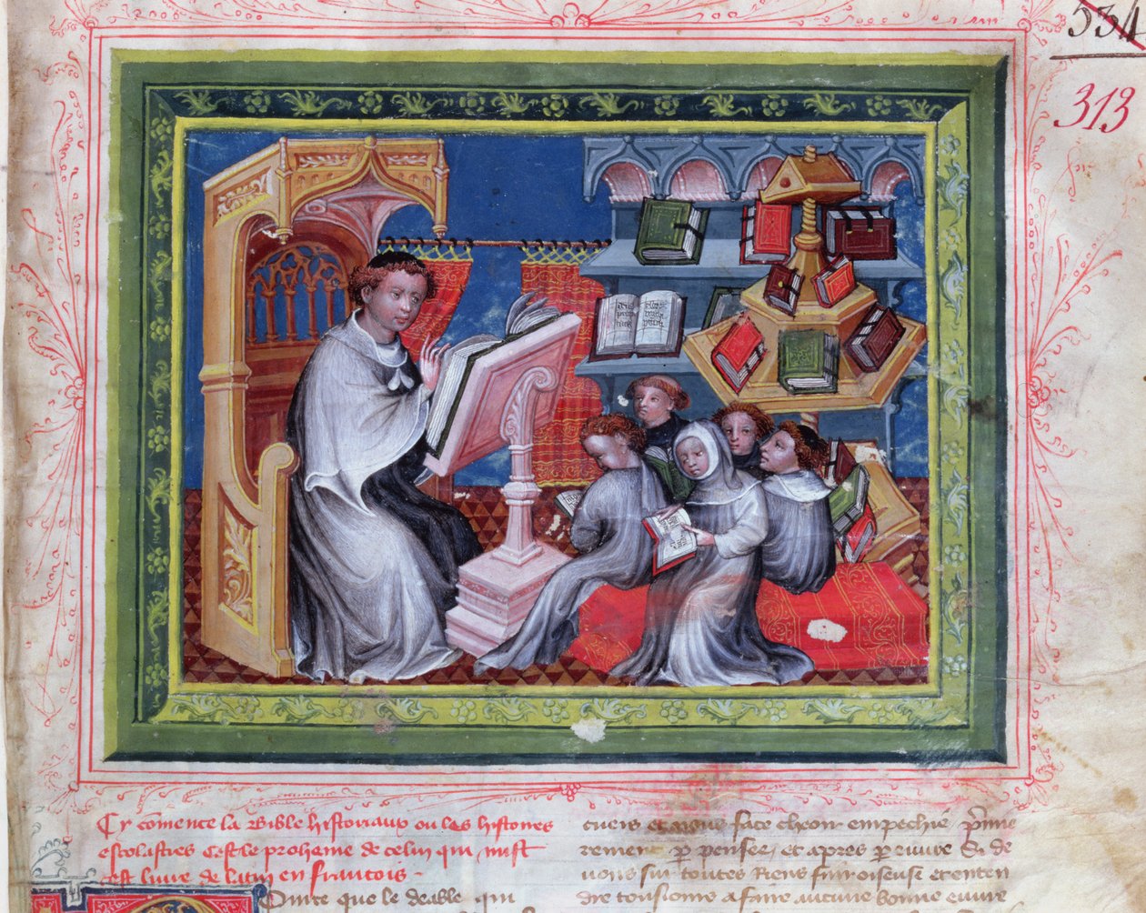 Ms 313 School Scene, da Bíblia des Grands Augustins, 1494 de French School