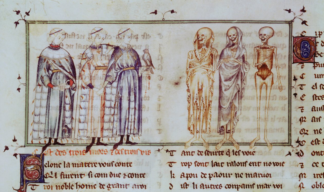Ms 3142 fol.311r A História dos Três Homens Vivos e os Três Homens Mortos, de Recueil de Poesies Francaises, c.1280-90 de French School