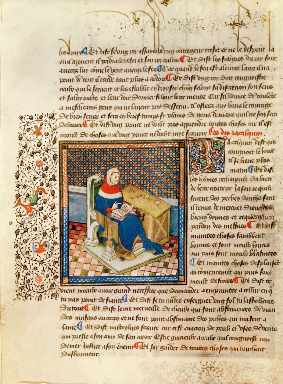 Ms 316 fol.3 Um filósofo em sua mesa, de Les Dits Moraux des Philosophes de French School