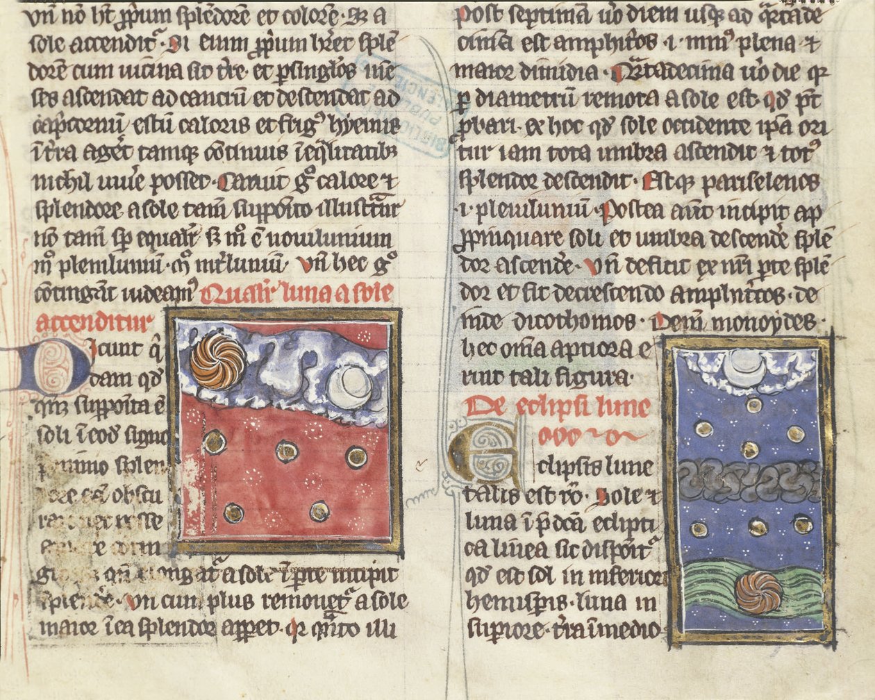 320 Fol.197r Eclipse lunar e movimentos dos planetas, de "De Natura rerum" de Thomas van Cantimpre (1201-72) (vellum) de French School