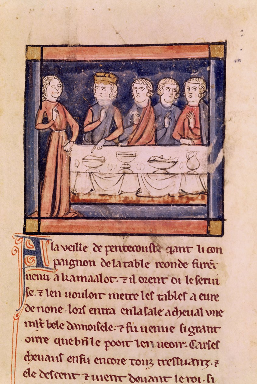 Ms 3347 fol.214 Na véspera de Pentecostes ..., do Livro de Messire Lancelot du Lac de French School