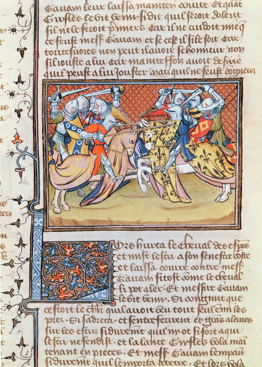 Ms 3479 t.1 fol.539 Quando os cavalos se chocam, do Livro de Messire Lancelot du Lac de French School