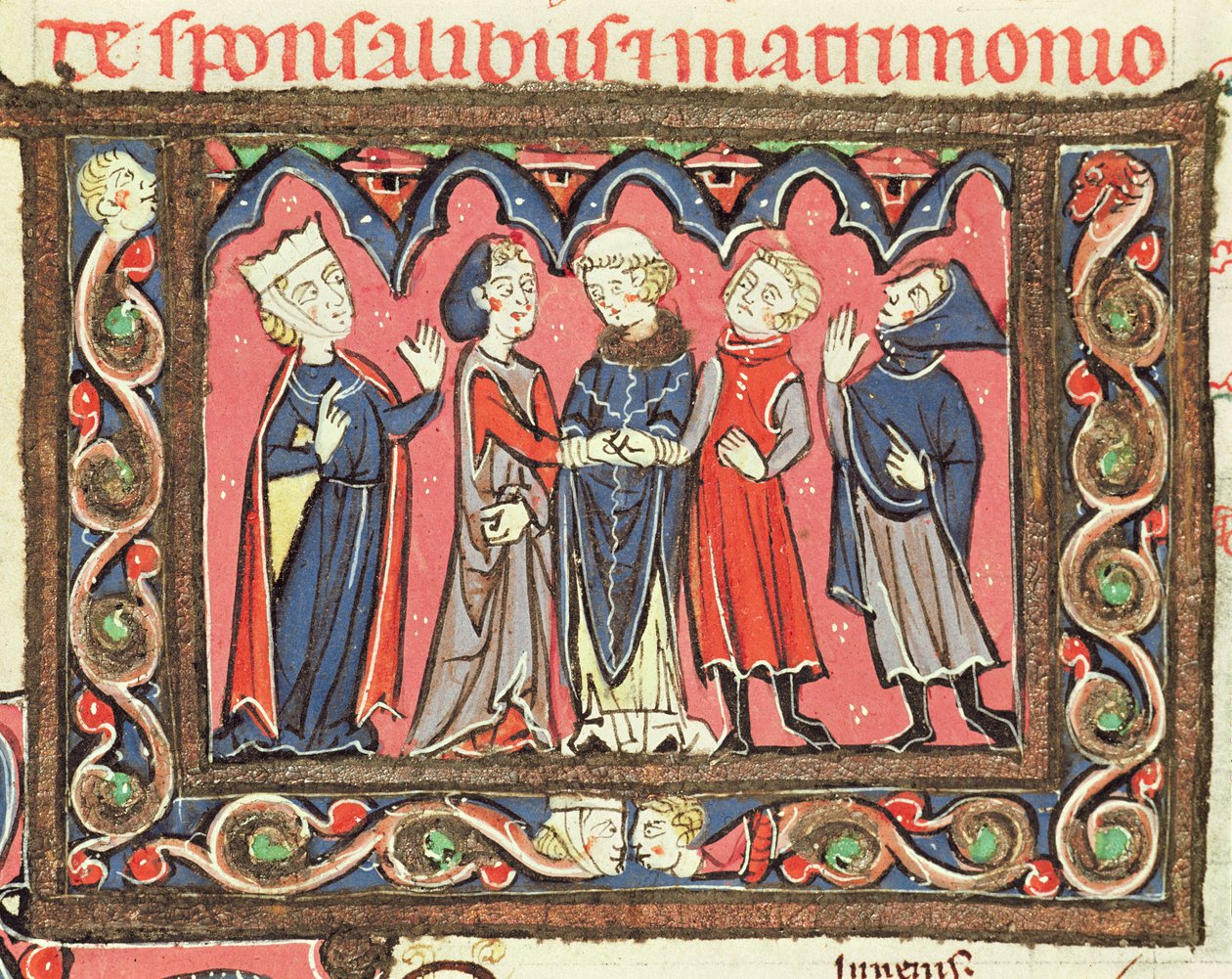 Ms 364 fol.166 Um casamento, ilustração dos comentários de Johannes Andreae no Decretals papal de French School