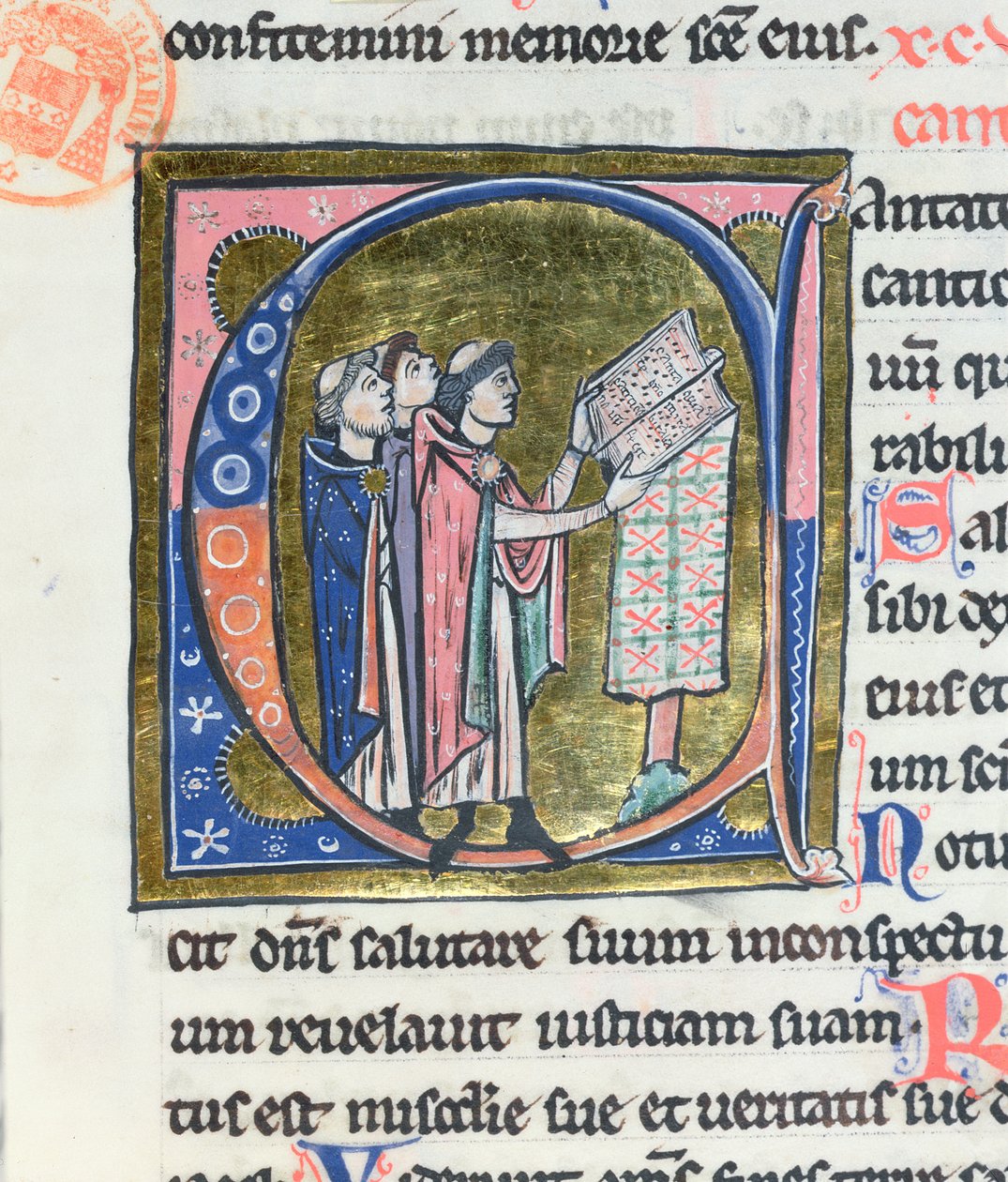 Ms 36 Historiated inicial C representando um monge lendo um missal, de uma bíblia latina de French School