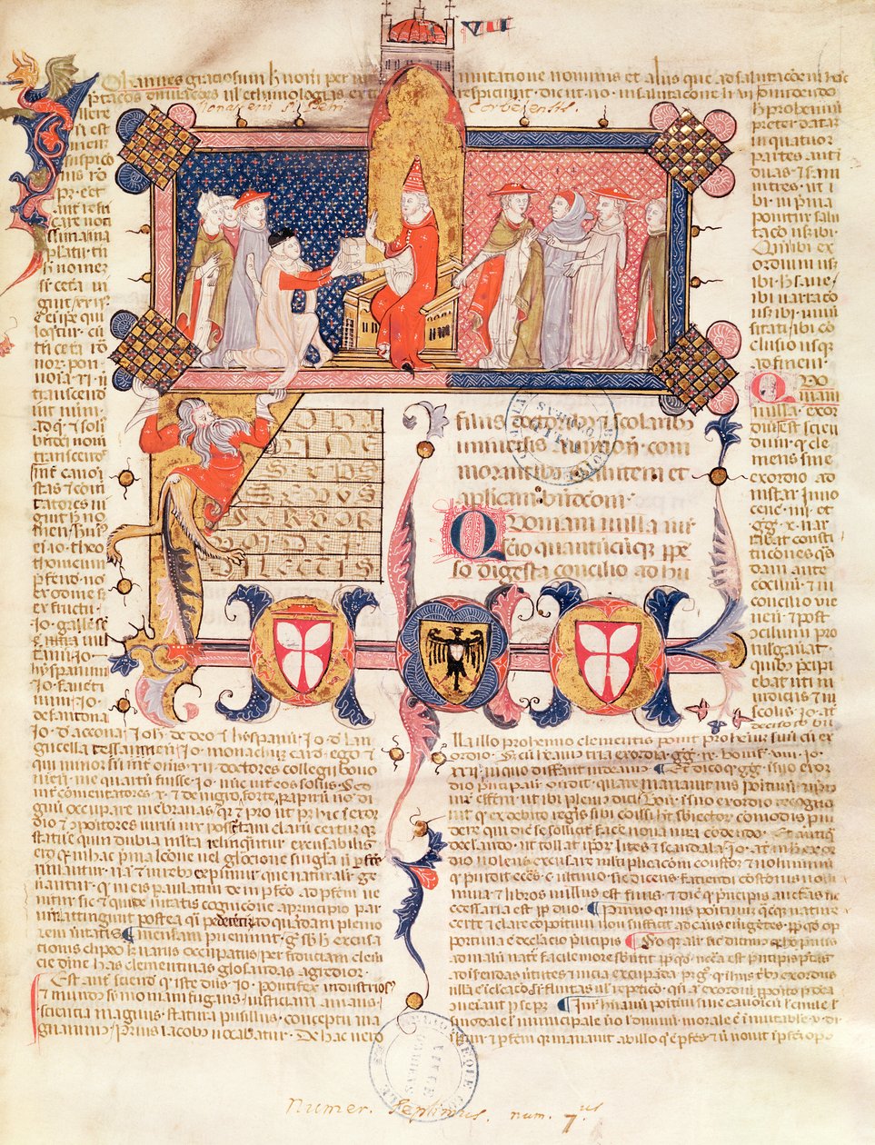 Ms 371 f.1 Jean Andre apresentando seu trabalho ao Papa Clemente V (c.1260-1314) de French School