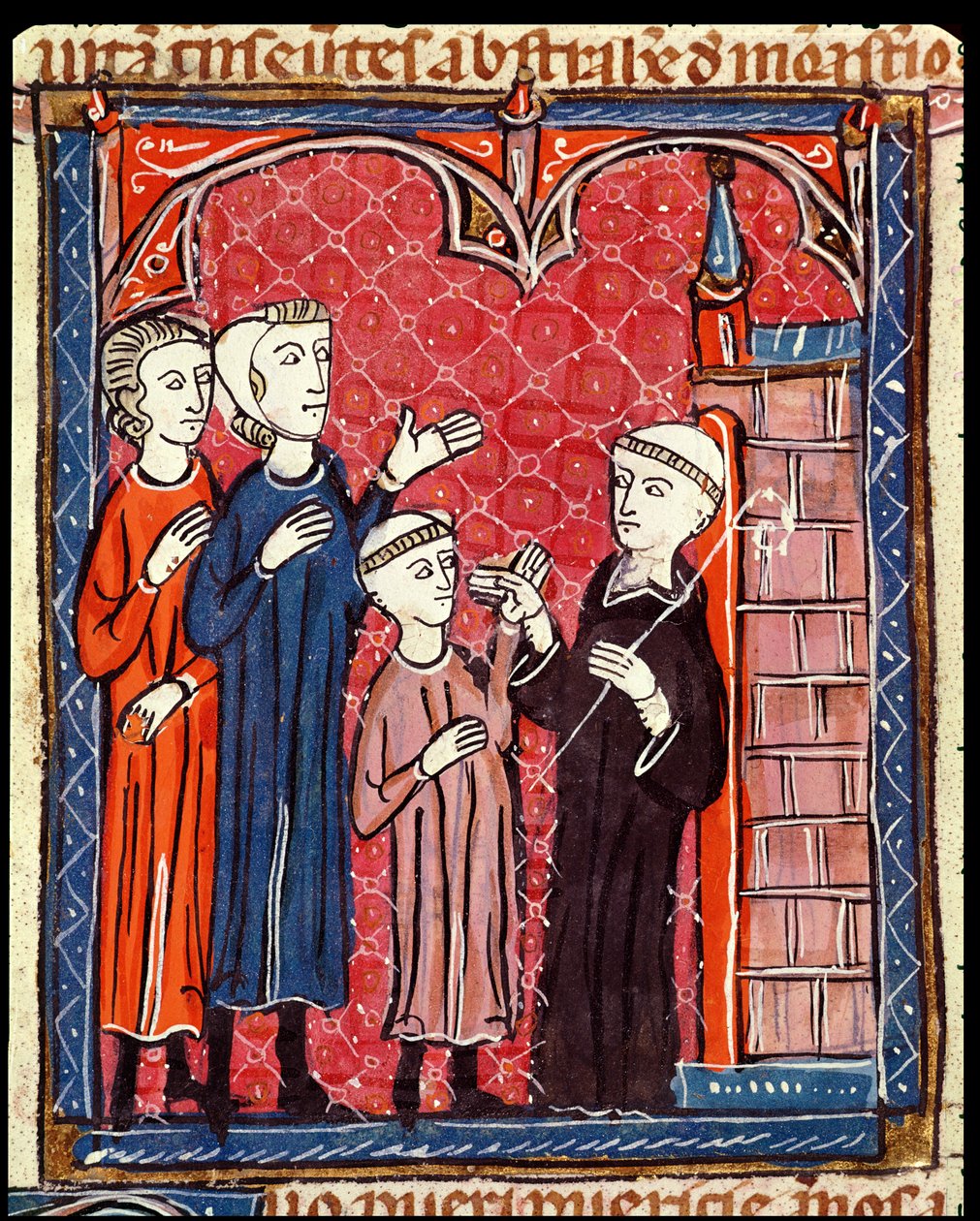 Ms 372 f.53r Uma criança trazida a um monastério por seus pais, de Decrets de Gratien de French School