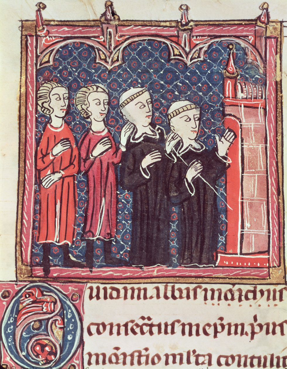 Ms 372 fol.47v A fundação de um mosteiro, de Decrets de Gratien de French School