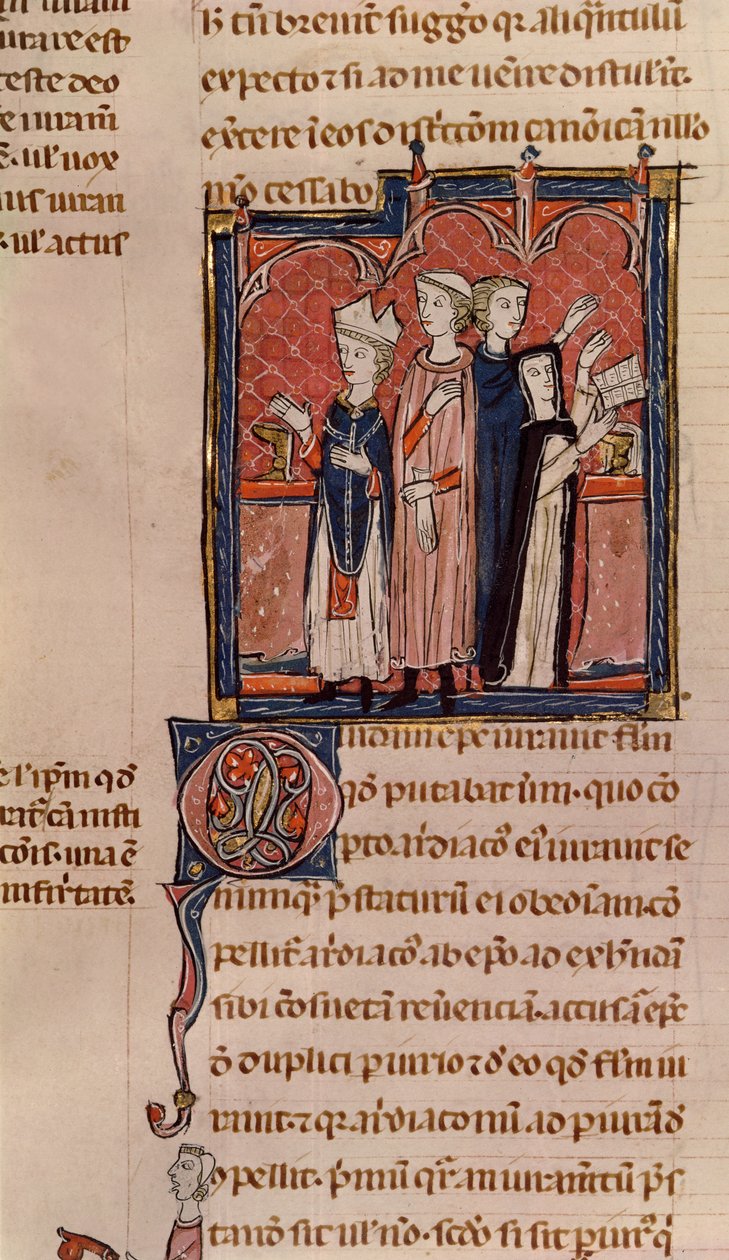Ms 372 fol.59v Uma freira fazendo seus votos e missa realizada por um bispo, de Decrets de Gratien (ver 181276 para detalhes) de French School