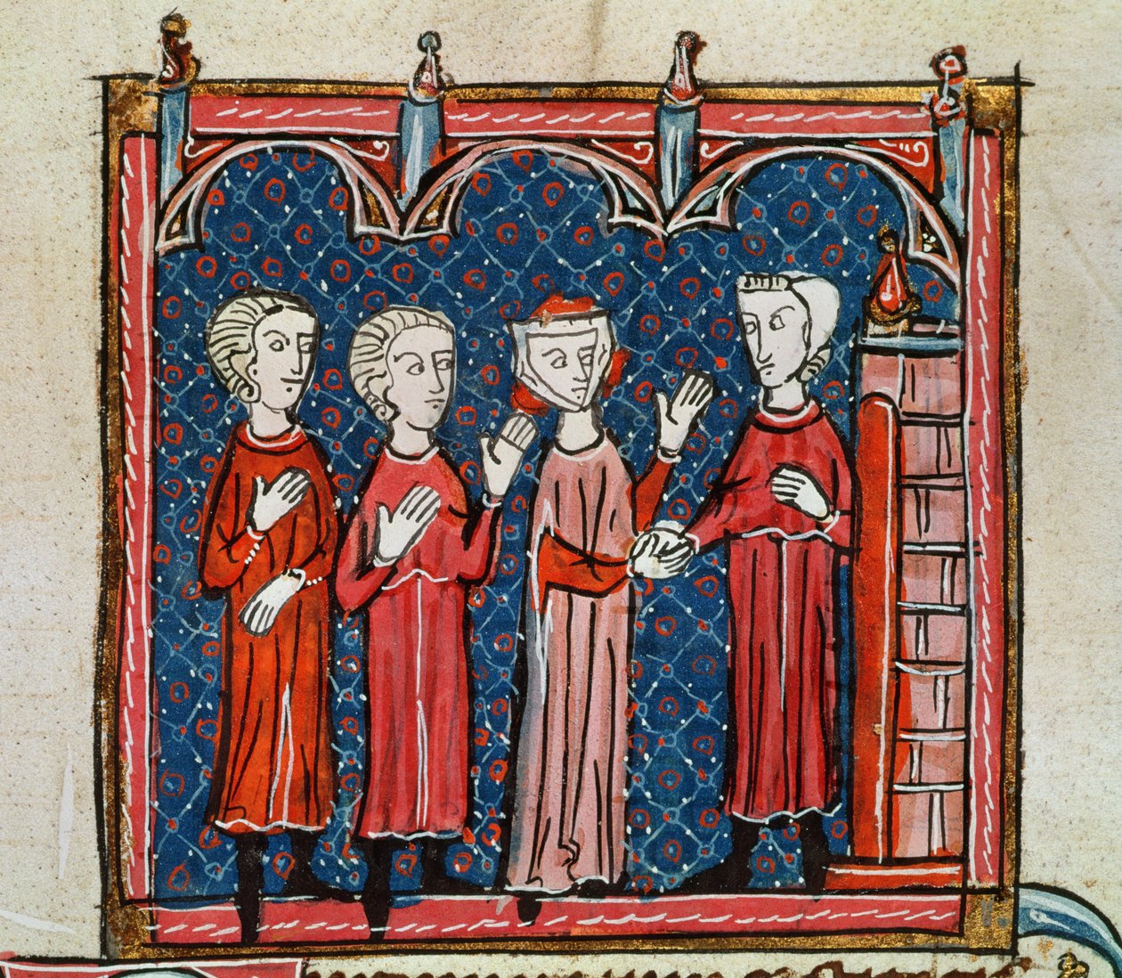 Ms 372 fol.6v Fornicação e crime cometido por um padre, de "Decrets de Gratien" (velino) de French School