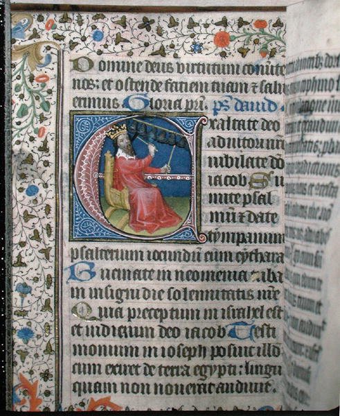 Sra. 376 King David tocando um carrilhão, ilustração de um saltério, início do século XV (vellum) de French School