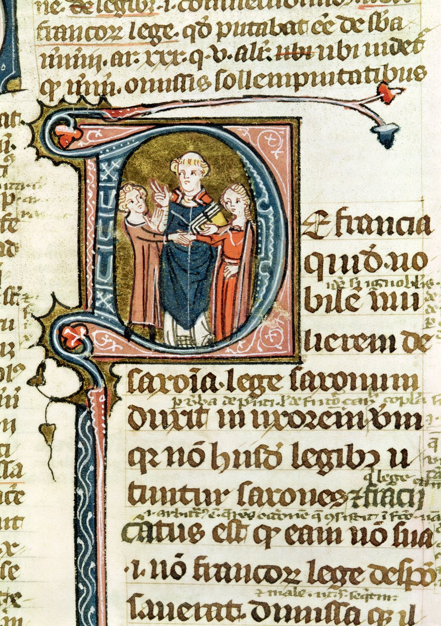 Ms 376 f.320 Historiated D inicial descrevendo um sacerdote abençoando um casamento, de Les Gregoriennes de French School