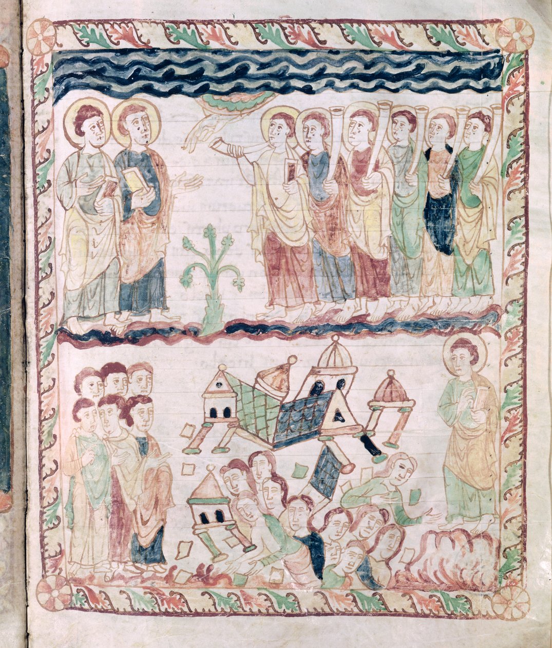 Ms 386 fol.25r Anjos com Trombetas e a Terra Tremendo, do Apocalipse de São João de French School