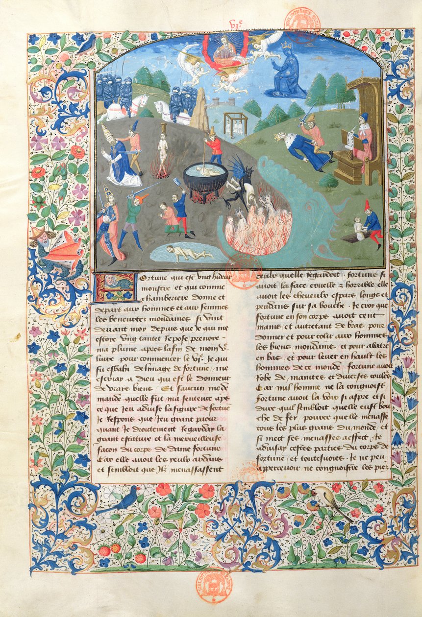 Ms 3878 cena de batalha, matando e o inferno dos casos em homens lllustrium por Boccacci (1313-1375) de French School