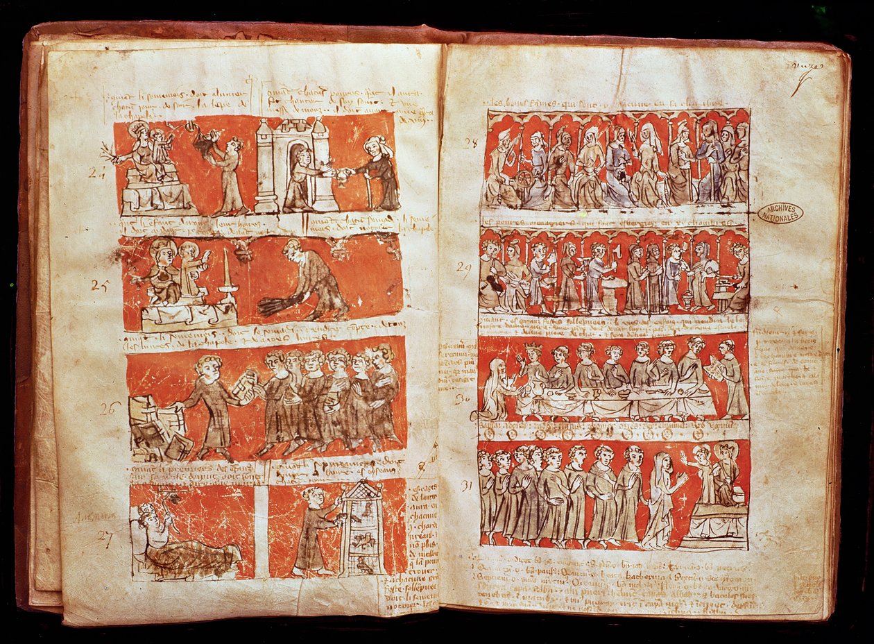 Ms 408 Cenas da vida dos alunos no Colégio da Santíssima Virgem em Paris, a partir dos estatutos do Colégio de Hubant, 1387 de French School