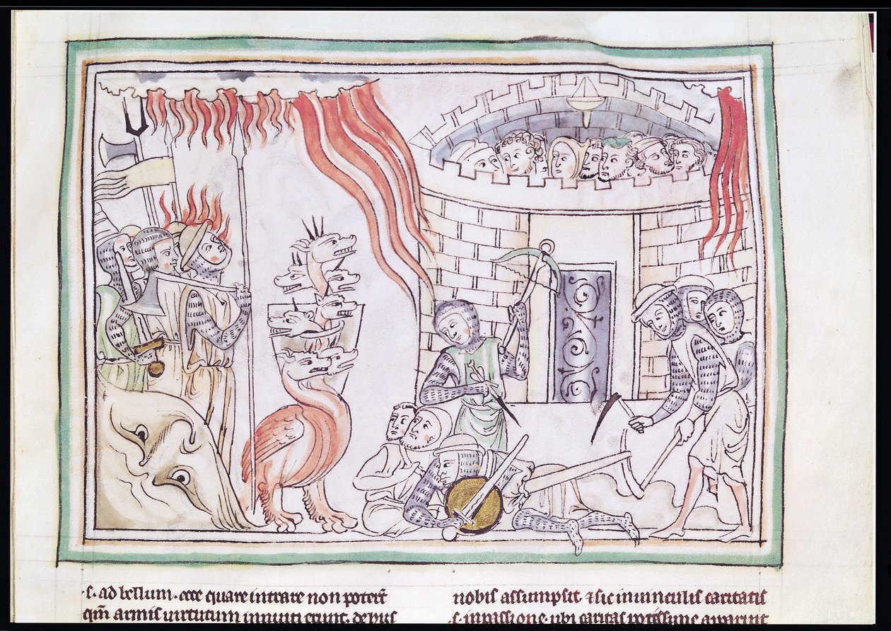 Ms 422 Fol.95r O Fogo Celestial Destruindo o Exército de Satanás, cena do Apocalipse de French School