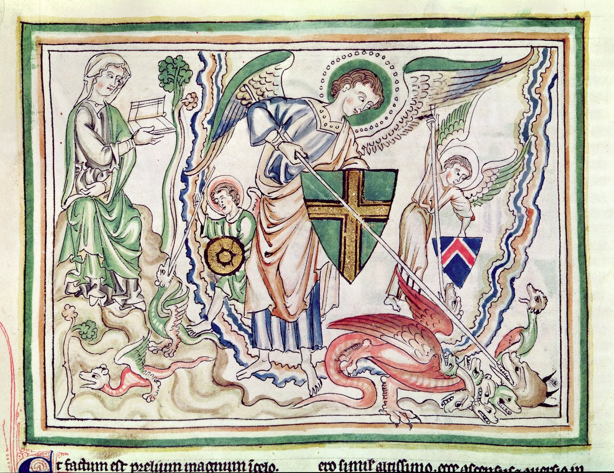 Ms 422 fol.47v São Miguel matando o dragão, de um apocalipse de French School