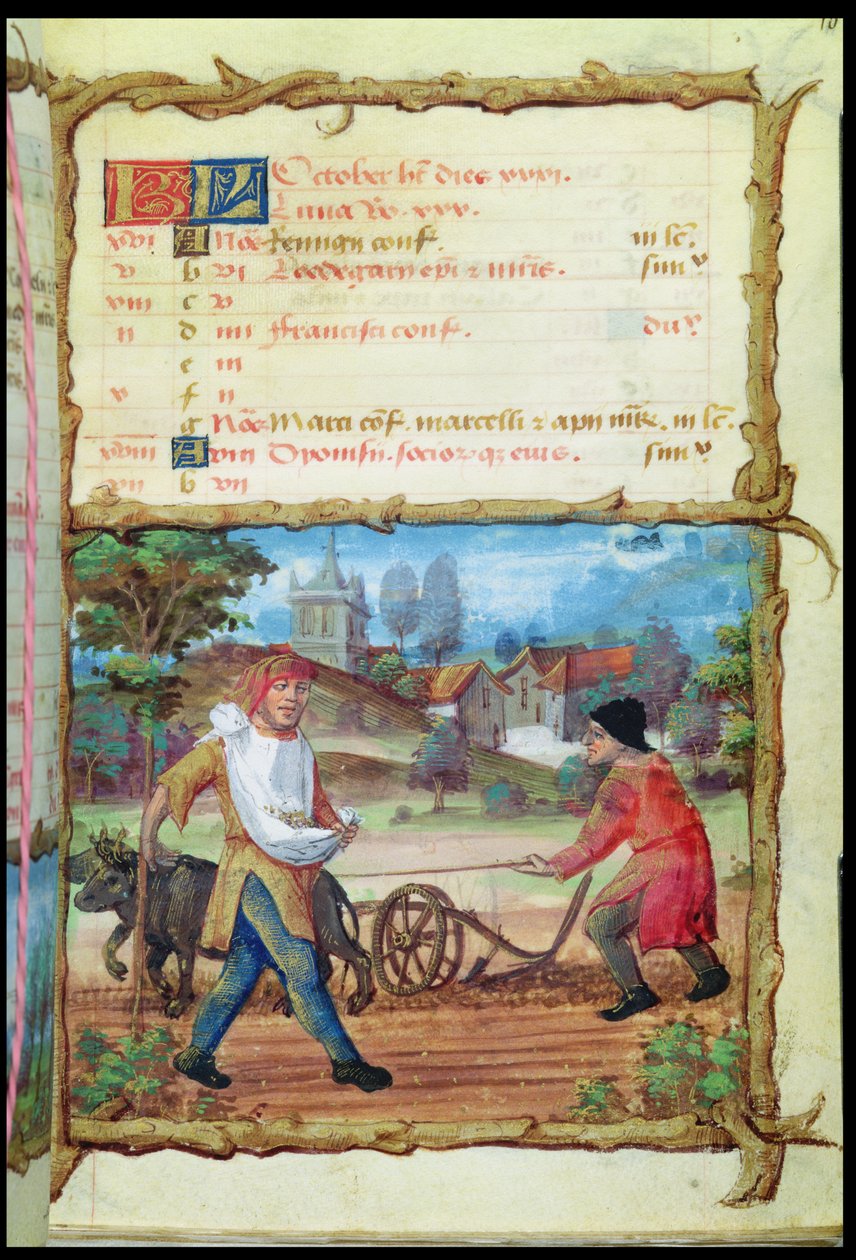 Ms 438 O Mês de Outubro: Arar e Semear, de um Livro de Horas, 1490 de French School
