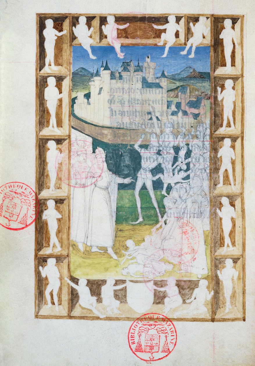 Ms 473 O Massacre dos Inocentes, miniatura inacabada dos Heures de Charles de France, c.1466-69 de French School
