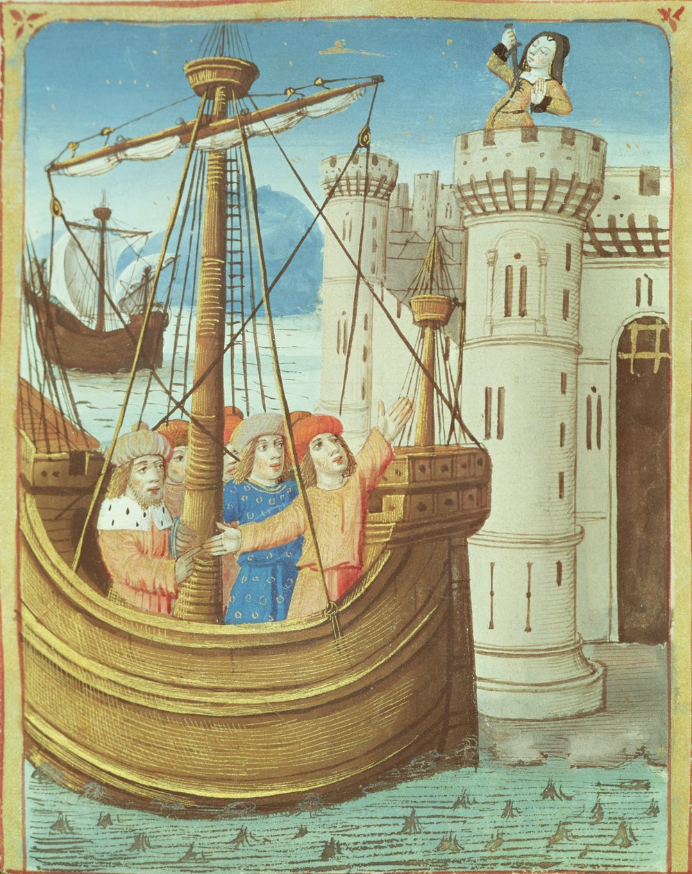Ms 493 fol.99v A partida da morte de Enéias e Didos, de A Eneida por Virgílio com um comentário de Servius, 1469 de French School