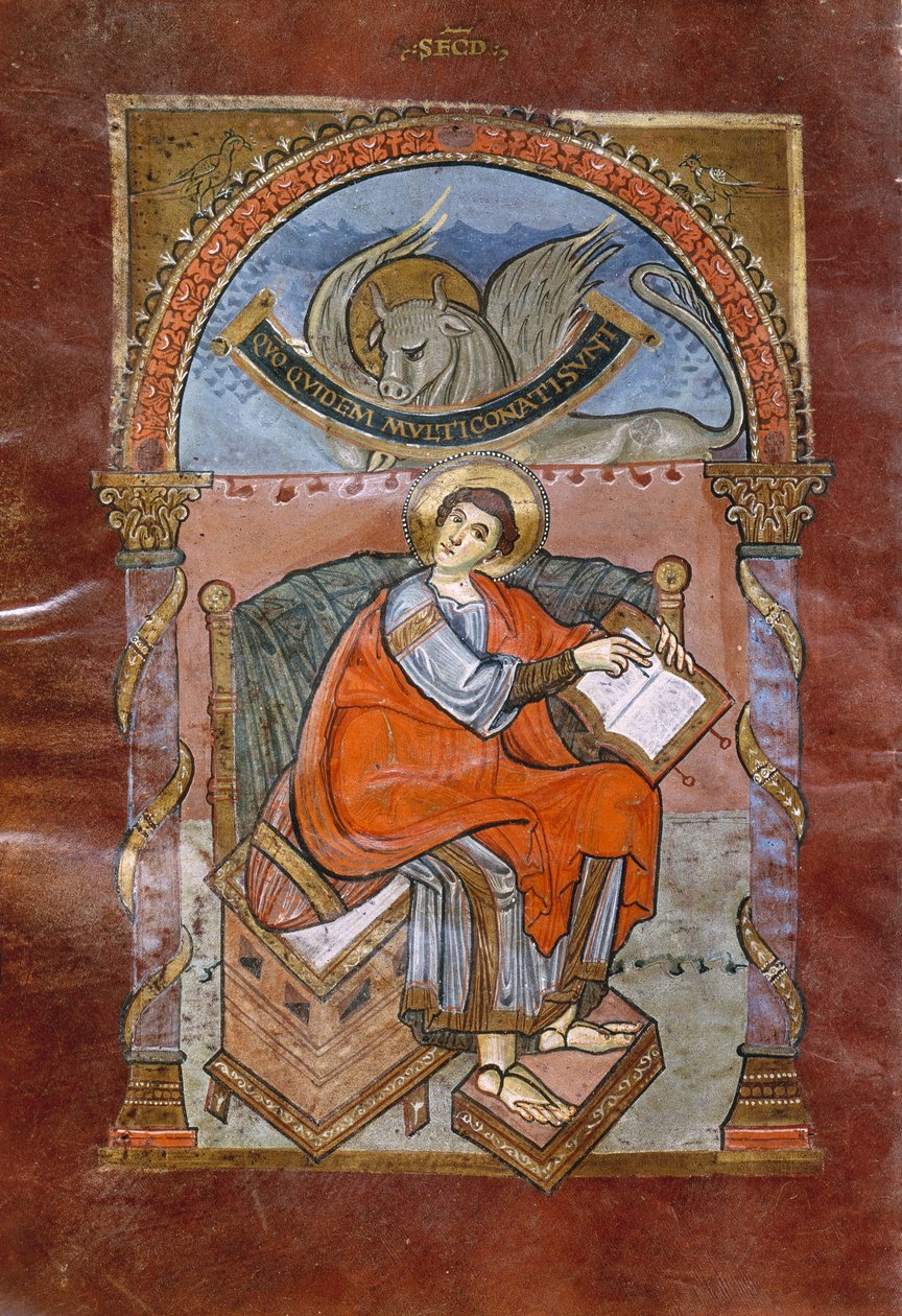 Ms 4 fol.101v São Lucas, do Evangelho de São Riquier, c.800 de French School