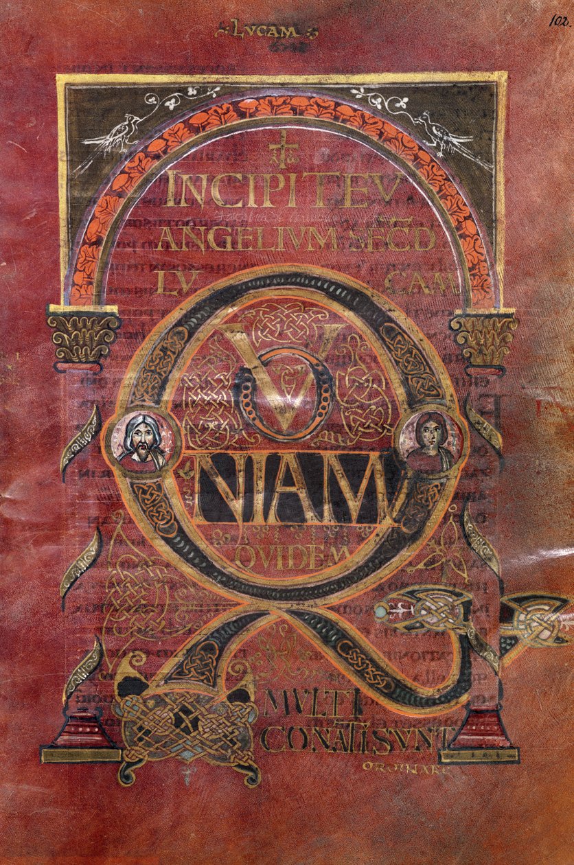 Ms 4 fol.102v Prólogo do Evangelho de São Lucas, do Evangelho de São Riquier, c.800 de French School