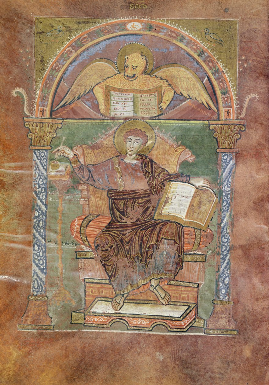 Ms 4 fol.66v São Marcos, do Evangelho de São Riquier, c.800 de French School