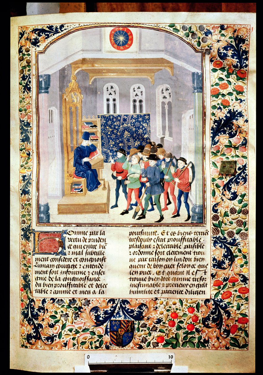 Ms 5064 fol.1r O Autor Apresentando seu Livro aos Camponeses, de Livre des Prouffitz Champestres de Pietro de Crescenzi (1230-132021) de French School