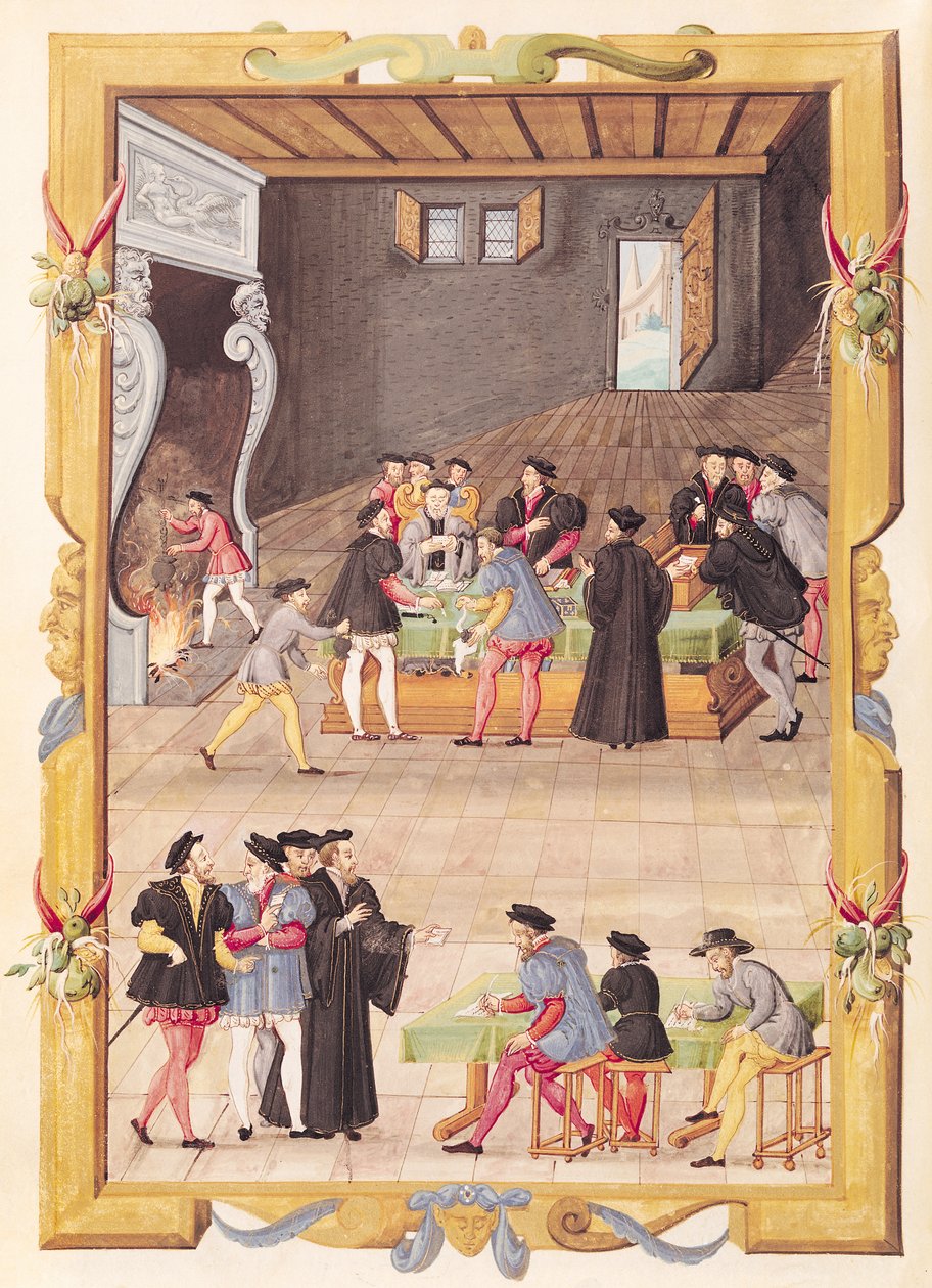 Ms 5169 f.2v Os Notários e os Secretários do Rei no Salão do Colégio de Notários e Secretários do Rei de French School