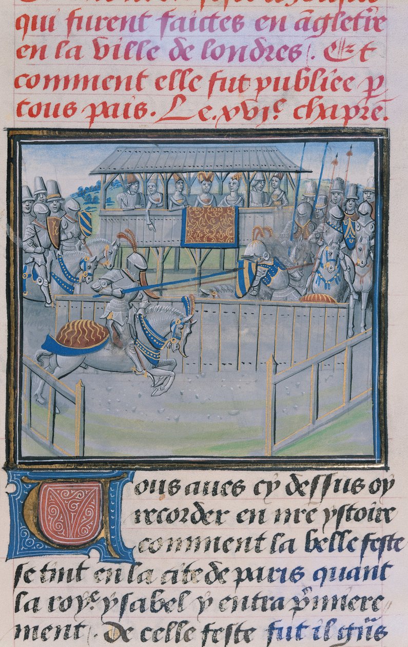 Ms 5190 f.88 Um torneio em Londres: Jousting, de Froissarts Chronicles de French School