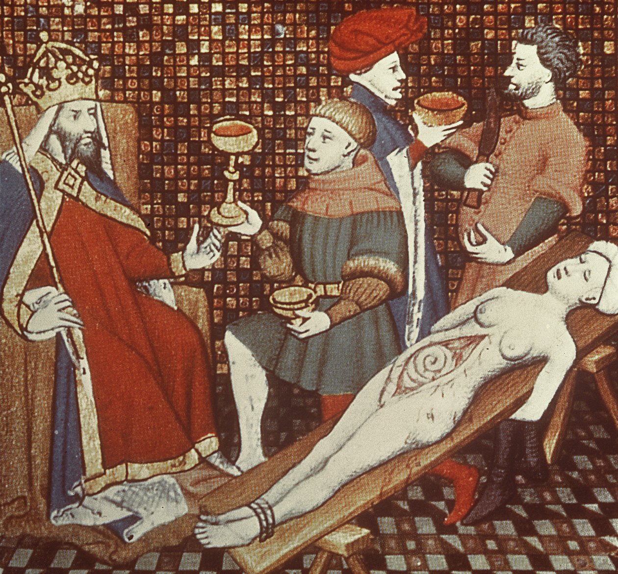 Ms f.290v 5193, Nero dissecando sua mãe, a partir da edição Jean Sans Peur dos casos em homens, ilustrado por Giovanni Boccaccio (1313-1375) c.1410 de French School