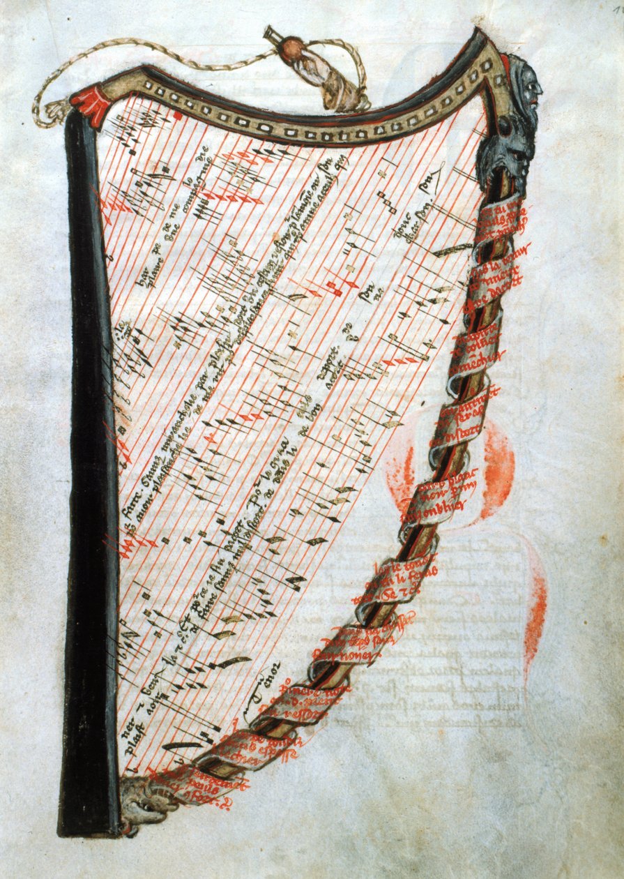 Ms 54.1 Harp, da coleção de tratados musicais medievais, 1470 de French School