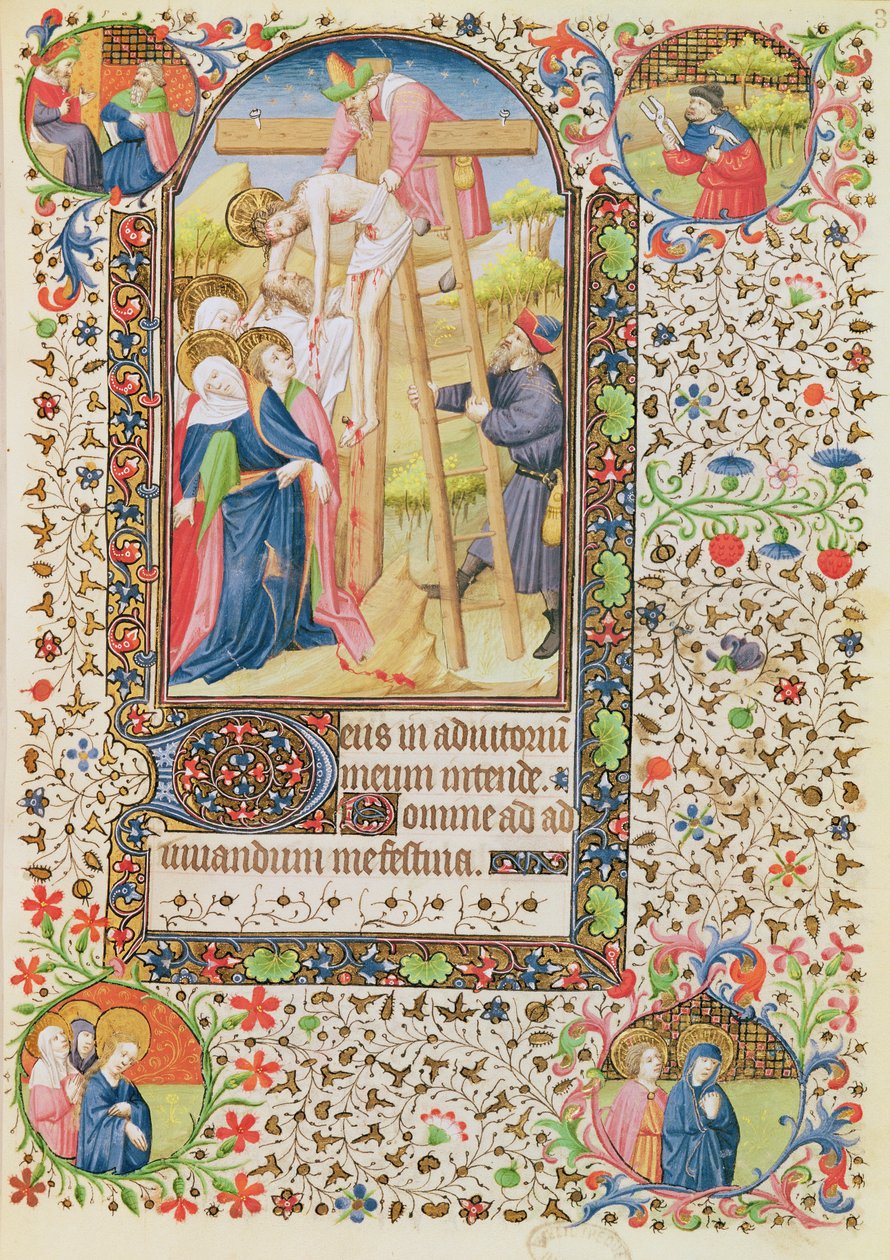 Ms 547 fol.32 A descida da cruz, de um livro de horas usado por uma mulher de Poitiers de French School
