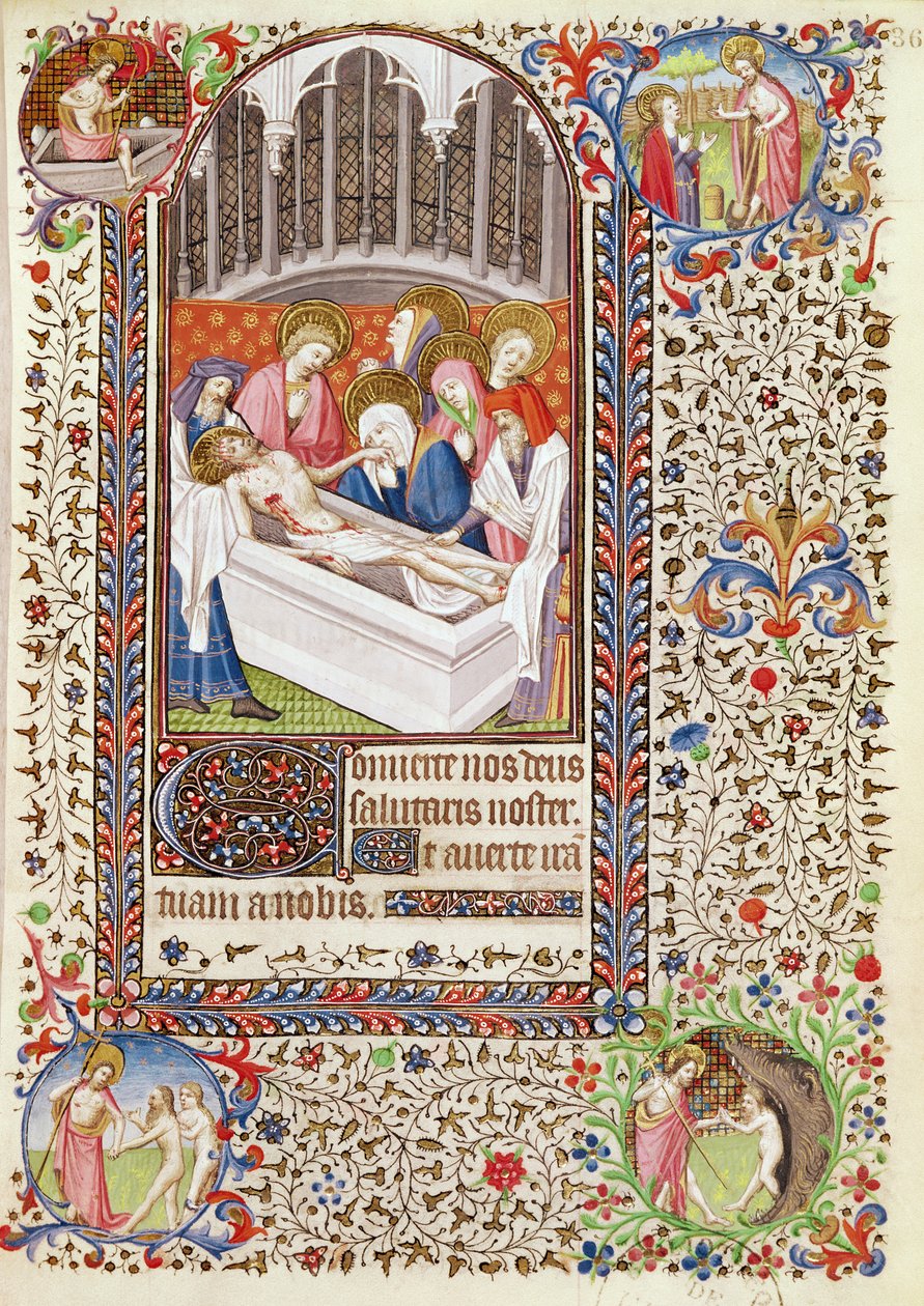 Ms 547 fol.36 Entombment de Cristo, de um livro de horas usado por uma mulher de Poitiers de French School